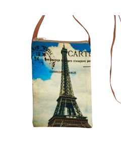 Paris Eiffel Tower Passpart Sling Purse with Leather Strap by Clea Ray