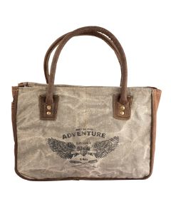 Adventure Heart with Wings Leather & Canvas Tote Bag by Clea Ray