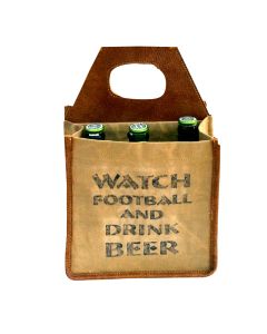 "Watch Football and Drink Beer" Leather & Canvas Beer Bottle Caddy/Carrier by Clea Ray