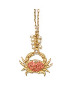 Crystal Crab Necklace - Coral & Pearl