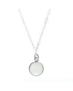 Round Rainbow White Druzy Pendant Necklace with Sterling Silver Chain