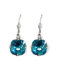 Large Stone Crystal Earrings - Electric Blue and Silver
