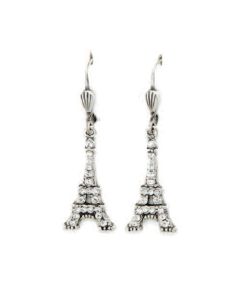 Eiffel Tower Silver Crystal Earrings