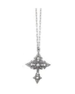 La Vie Parisienne Silver Filigree Crystal Cross Necklace