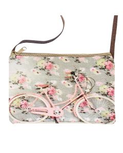 Floral Pink Bicycle Sling Purse with Leather Strap by Clea Ray