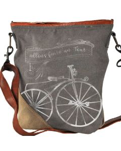 French "Going for a Ride" Canvas & Leather Crossbody Bag Purse by Clea Ray