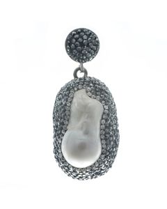 Gorgeous Baroque Pearl and Hematite Pendant Necklace in Sterling Silver