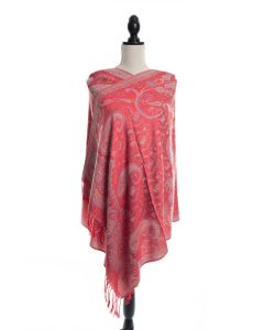 Gorgeous! Silk & Pashmina Paisley Design Red Kani Weave Shawls Scarf Wrap by Rapti Fashion