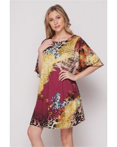 Honeyme Ruffle Sleeve Dress with Pockets - Animal Print Collage