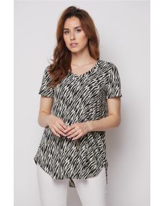 Honeyme Clothing V-Neck Short Sleeve Top - Black & White Zebra Print