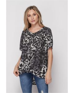 Honeyme USA Short Sleeve Top with Twist Hem - Leopard/Cheetah Print