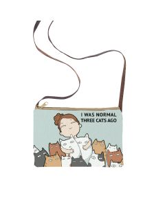 "I was Normal 3 Cats Ago" Sling Purse with Leather Strap by Clea Ray