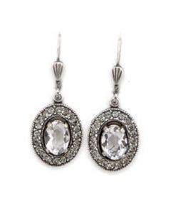 Catherine Popesco Clear Crystal and Black Diamond Silver Oval Earrings
