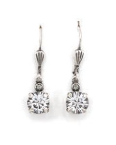 Catherine Popesco Petite Stone 6mm Round Dangle Earrings - Clear Crystal and Silver