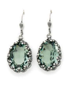Catherine Popesco Fancy Oval Crystal Earrings - Marine and Silver