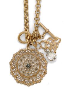 Catherine Popesco Gold Round Crystal Medallion Charm Necklace