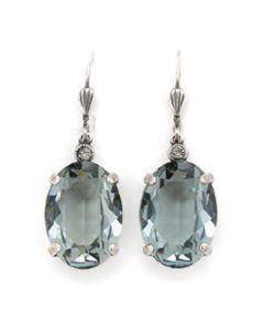 Oval Crystal Earrings - Indian Sapphire and Silver