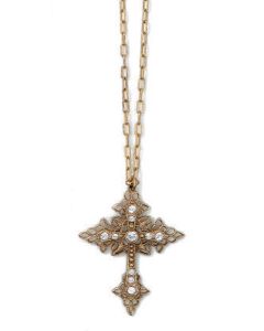 La Vie Parisienne Gold Filigree Crystal Cross Necklace