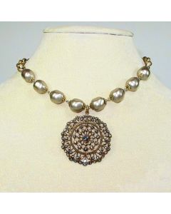 La Vie Parisienne Large Pearl and Medallion Necklace