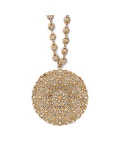Catherine Popesco Large Lacy Medallion Gold Crystal & Pearl Necklace