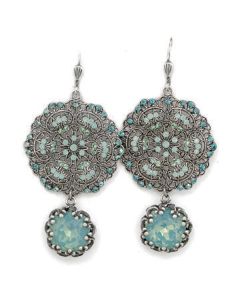 Catherine Popesco Lacy Pacific Opal and Silver Round Earrings with Drop