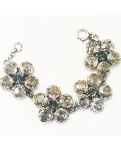 Large Crystal Flower Bracelet - Shade and Silver 