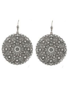 Catherine Popesco Large Lacy Crystal and Silver Round Earrings