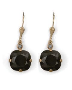 Large Stone Crystal Earrings - Jet Black and Gold