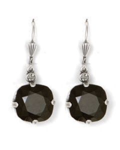 Catherine Popesco Large Stone Crystal Earrings - Jet Black and Silver