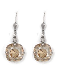 Large Stone Crystal Earrings - Champagne and Silver