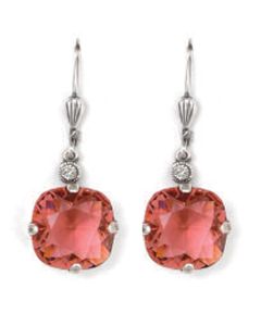 Catherine Popesco Large Stone Crystal Earrings - Coral and Silver