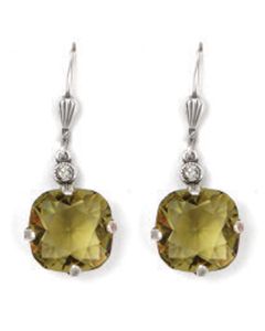 Catherine Popesco Large Stone Crystal Earrings - Khaki and Silver