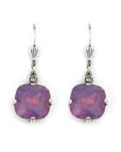 Large Stone Crystal Earrings - Lavender and Silver
