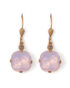 Catherine Popesco Large Stone Crystal Earrings - Rosewater Pink and Gold