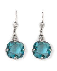 Catherine Popesco Large Stone Crystal Earrings - Teal and Silver
