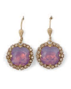 Catherine Popesco Large Stone Earrings With Crystals - Lavender & Gold