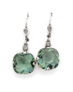 Catherine Popesco Large Stone Crystal Earrings - Marine and Silver
