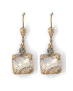 Catherine Popesco Medium Stone Crystal Earrings - Champagne and Gold