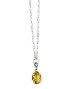 Oval Crystal Necklace - Lime and Silver