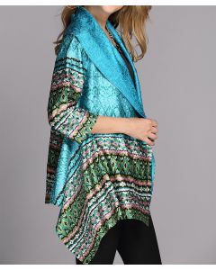 Turquoise or Silver Textured Sidetail Jacket by Jerry T Fashion NY
