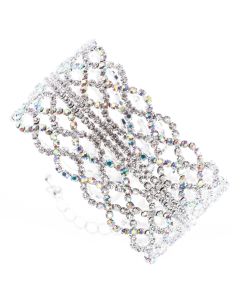Jubilee Cuff Bracelet Braids of Irridescent Crystals in Memory Wire - Silver