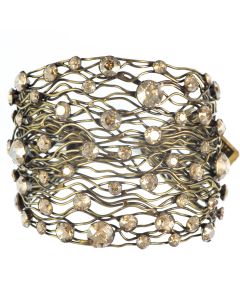 Konplott Cages Golden Shadow Crystal Antique Brass Wide Cuff Bangle Bracelet