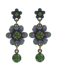 Konplott Jewelry - Mille Fleurs Blue/Green Crystal Flower Dangle Earrings