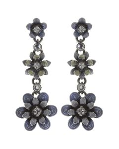 Konplott Jewelry - Mille Fleurs Enamel Crystal Triple Flower Dangle Earrings