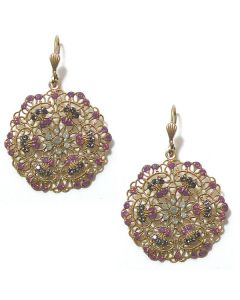 Catherine Popesco Small Lacy Crystal and Gold Round Earrings - Lavender