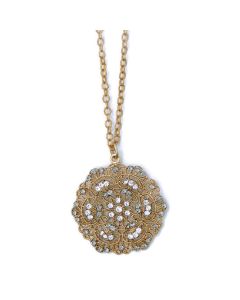 Catherine Popesco Small Lacy Medallion Gold Crystal Necklace