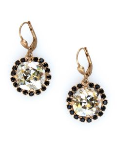 Catherine Popesco Earrings Large Stone With Crystals - Shade & Jet and Gold