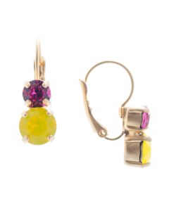 Lisa Marie Petite Two Stone Swarovski Crystal Earrings - Yellow & Pink