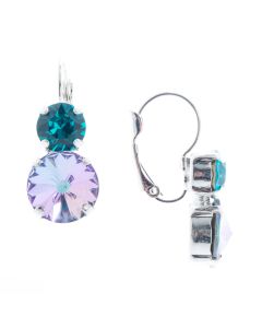 Lisa Marie Jewelry Two Stone Swarovski Crystal Earrings - Vitrail/Teal