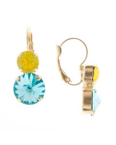 Lisa Marie Jewelry Two Stone Swarovski Crystal Earrings - Yellow & Blue